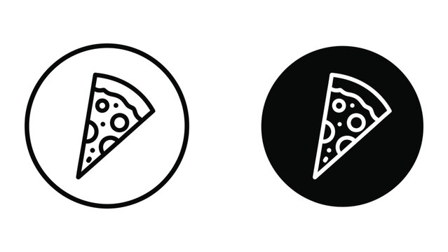 Contrasting pizza slice icons on white and black circular backgrounds