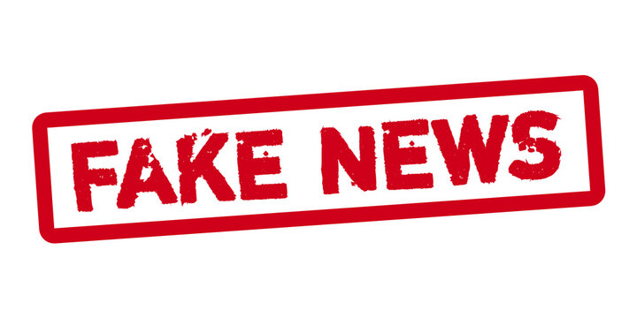 Fake News Stamp &ndash; Red Grunge Rubber Label for Misinformation Warning, Media Alert, Hoax Detection and Fact Check Concept
