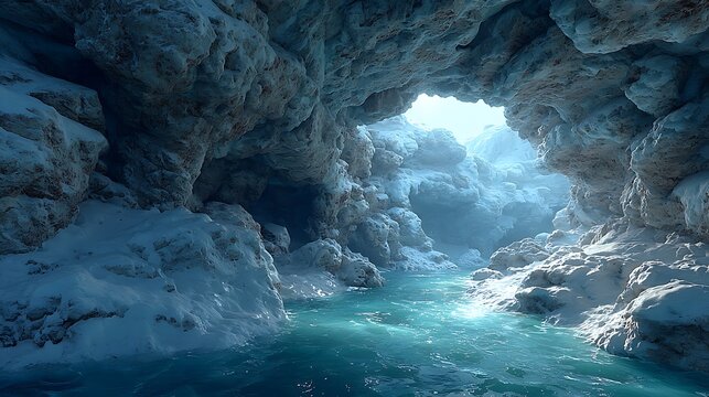 Surreal glowing blue glacial cave frozen interior pictures