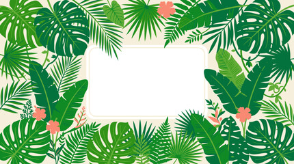 Fototapeta premium Tropical green leaves frame border.
