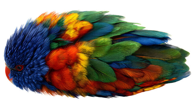 Ultra realistic HD rainbow lorikeet multicolor feathers vivid detail, isolated on white background