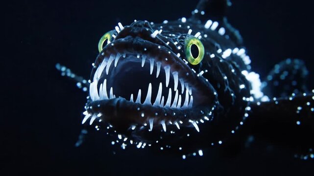 A fierce deep sea fish with large teeth in a dark environment