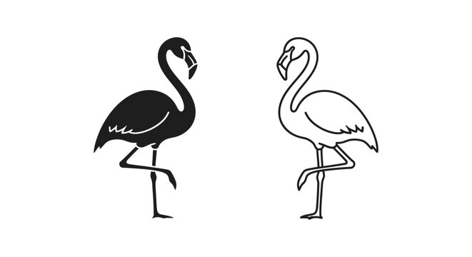 Black and White Flamingo Vector Illustration Pair Vector