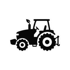 Obraz premium Black silhouette of a tractor, side view, on white background, vehicle