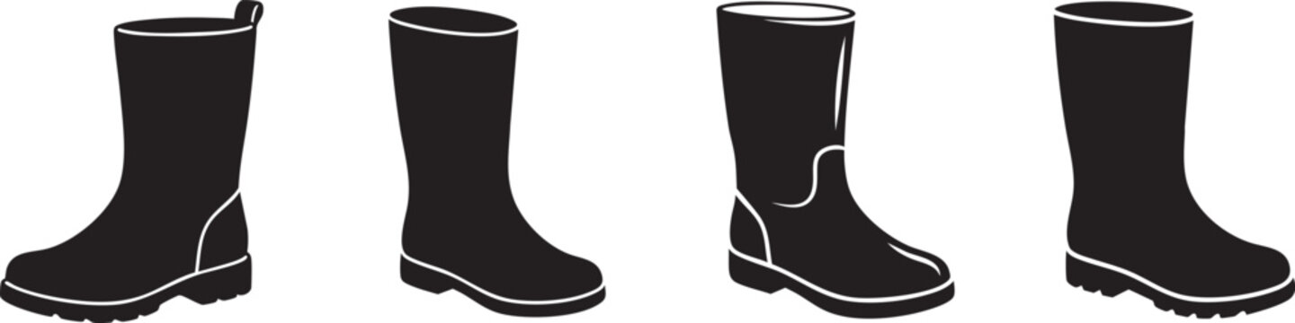 Set of Four Upright Rain Boot Silhouette for Spring Season Vector Clipart