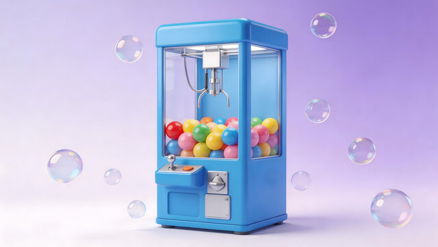 Blue claw machine with colorful balls