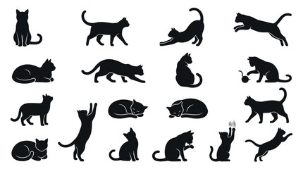 Collection of black cat silhouettes. © Kebo