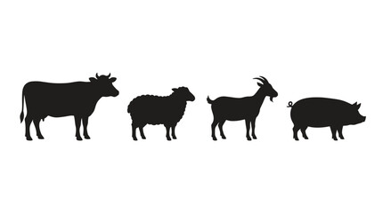 Fototapeta premium Silhouettes of farm animals standing.