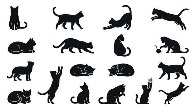 Collection of black cat silhouettes.