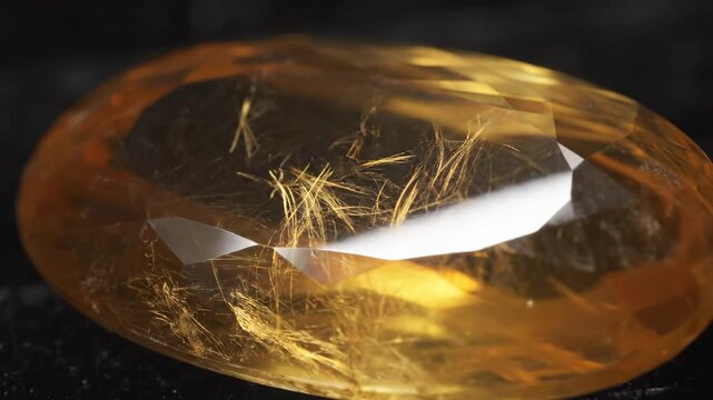 A close up view of a golden yellow citrine gemstone