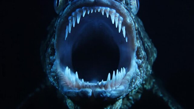 A fierce fish opening its mouth to show its sharp teeth