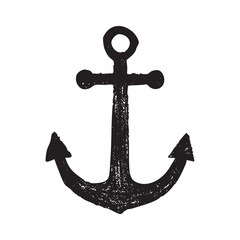 Hand Drawn Distressed Nautical Anchor Silhouette Vector Illustration  © Design By Mehedi