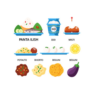 Traditional ethiopian and indian food items illustrated in a playful manner