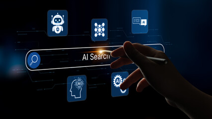 Fototapeta premium AI-powered search interface concept with multiple assistant tools, intelligent logic and automation engine working in harmony. Corpus