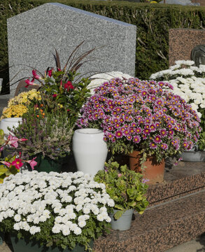Tombe fleurie &agrave; la Toussaint
