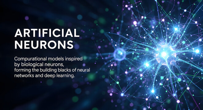 A vibrant depiction of artificial neurons and their computational models illustrating biological inspiration high-quality