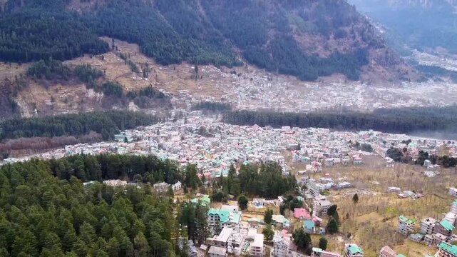 Manali Hill Station View with Beas River and Deodar Tree Forest