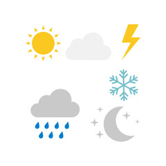 Obraz premium Four distinct weather icons representing sunny, stormy, snowy, and rainy nights