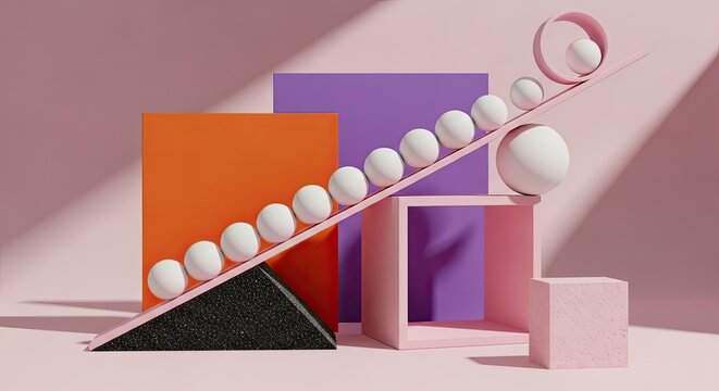 Abstract 3d render geometric shapes and pastel colors in a minimalist composition