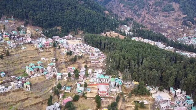 Beautiful Manali Landscape with Houses and Hadimba Devi Temple Deodar Forest