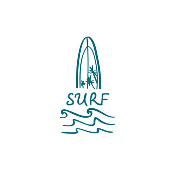 Surfboard hand drawn vector illustration. Surfing vector logo