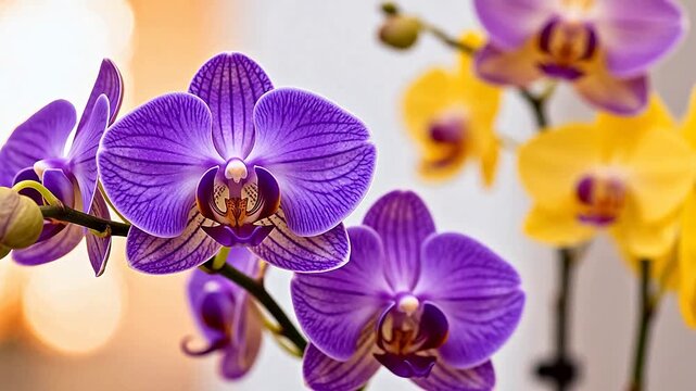 Purple and yellow orchids in bloom