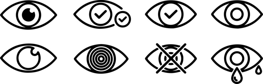 Eye icon collection for vision, viewing and security concept in clean vector style isolated on white background eps
