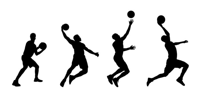 Basketball players silhouettes set