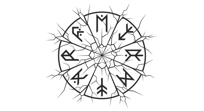 Cracked Norse Rune Wheel with Ancient Symbols