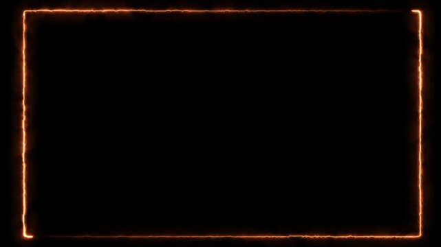 Burning neon light rectangle frame loop animated background. Burning neon lights frame box animation seamless loop, alpha channel, Fire line glowing rectangle border 4k video ...