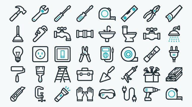 Comprehensive Plumbing and Electrical Tool Icon Set