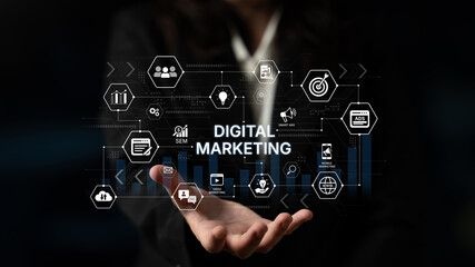 Fototapeta premium Creative digital marketing dashboard for campaign analytics and growth. Digital marketing insights, digital marketing automation, KPI, digital marketing performance for business strategy. Corpus