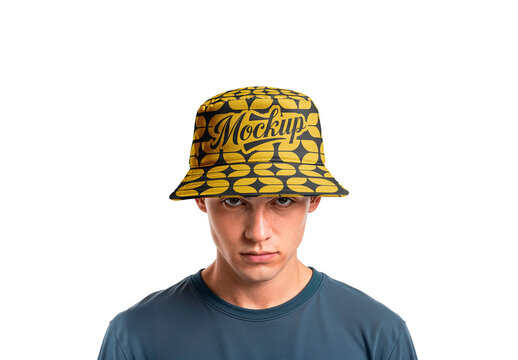 Bucket Hat Worn By A Young Man Mockup