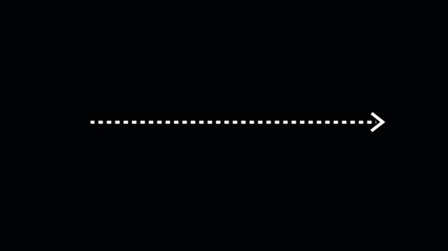 Right arrow direction icon with dotted line animation on Black background...