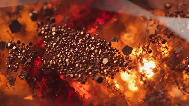 Close up view of amber gemstone texture showing details