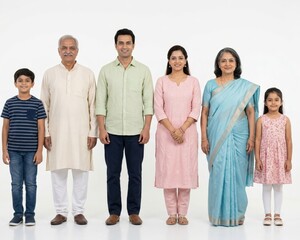 Fototapeta premium Indian Family Standing In Line Formation Clean Studio Portrait