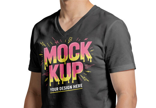 Mockup Of A V Neck T Shirt On A Male Model Torso
