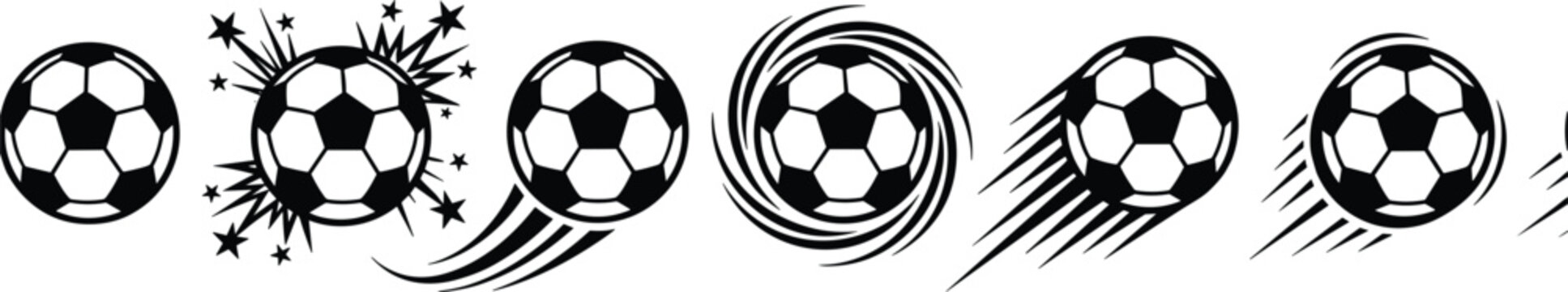 Soccer ball motion effects set with speed trails and dynamic movement elements vector illustration for sports action design