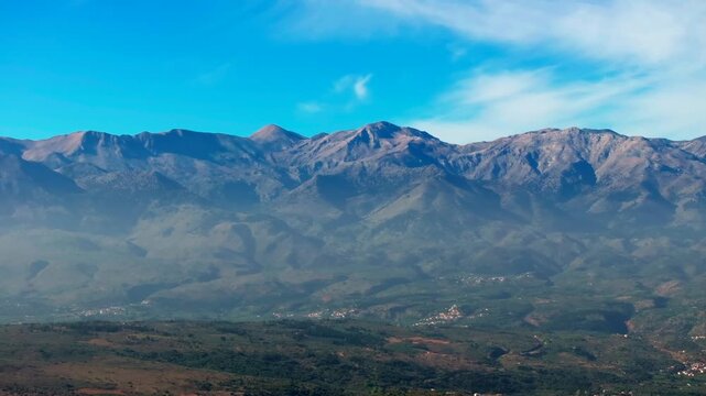 Aerial drone shot.View of famous beach in the summer, Crete, Greece. Famous beach with river and palm trees in Libyan sea. Tropical island, Panoramic view, Most beautiful beaches of Crete island