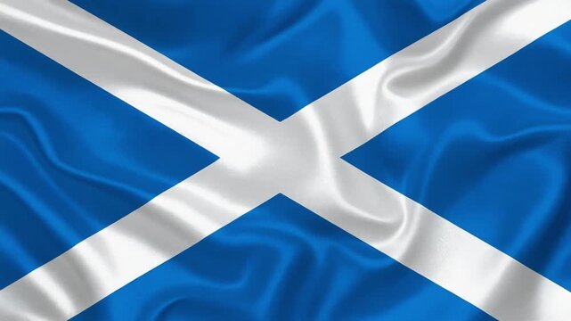 Realistic Waving Flag of Scotland, Blue and White Saltire Cross Background Loop