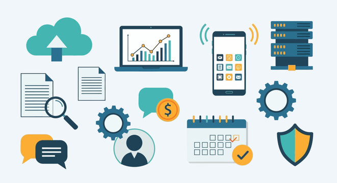 Cloud Computing and Data Technology Icon Set.