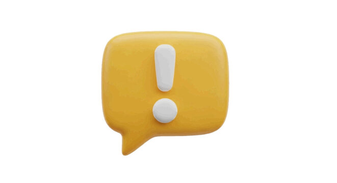 Vector illustration&nbsp;of 3d render of a yellow speech bubble icon with an exclamation mark on a transparent background