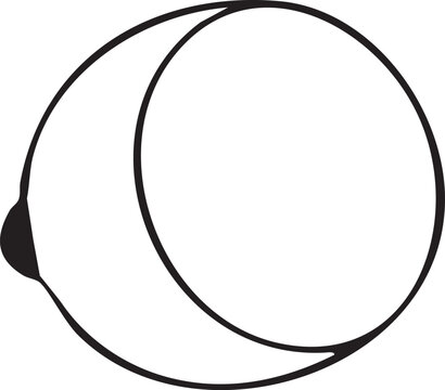 A stylized depiction of a crescent moon with an attached shadowy orb forming a partial eclipse.
