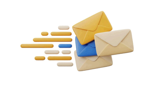 Vector illustration&nbsp;of 3d render of flying envelopes with motion lines on a transparent background