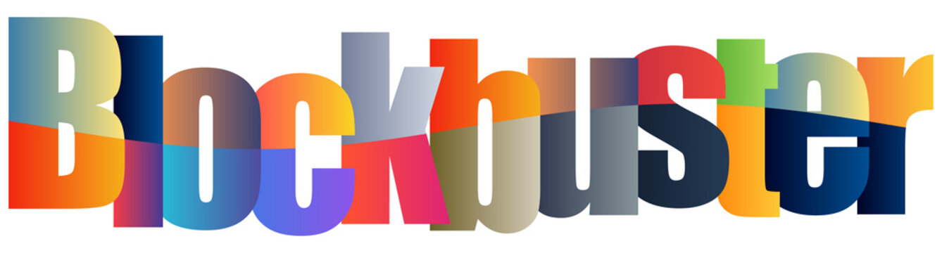 Colorful block letters spelling blockbuster with vibrant gradient effects