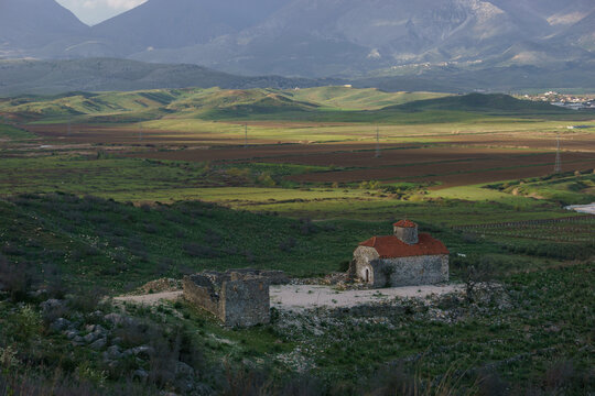 Old building of Holy Monastery of St. Gjergj in beautiful valley, Bregas, Albania