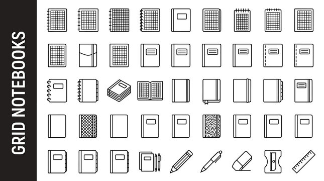 Grid notebooks with square pages, school notebooks with checkered paper, spiral grid notebook, hardcover grid notebook, softcover