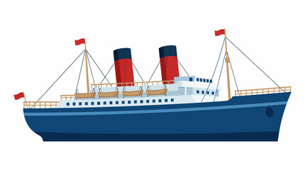 Fototapeta premium This illustration showcases a classic ocean liner ship featuring striking red smokestacks, capturing a timeless essence of maritime adventure and exploration.