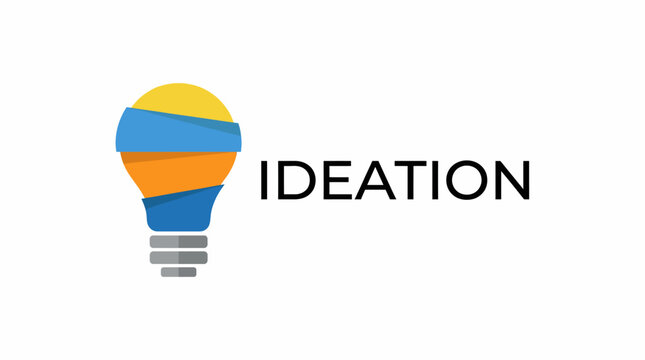 A vibrant light bulb graphic, wrapped in blue and orange, represents the concept of 'ideation', emphasizing creativity and innovative thinking in a modern context for businesses.