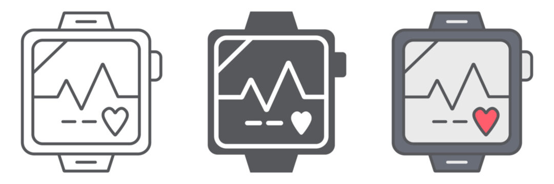 Pulsometer line icon, heart and cardio, heartbeat sign, vector graphics, a linear pattern on a white background.